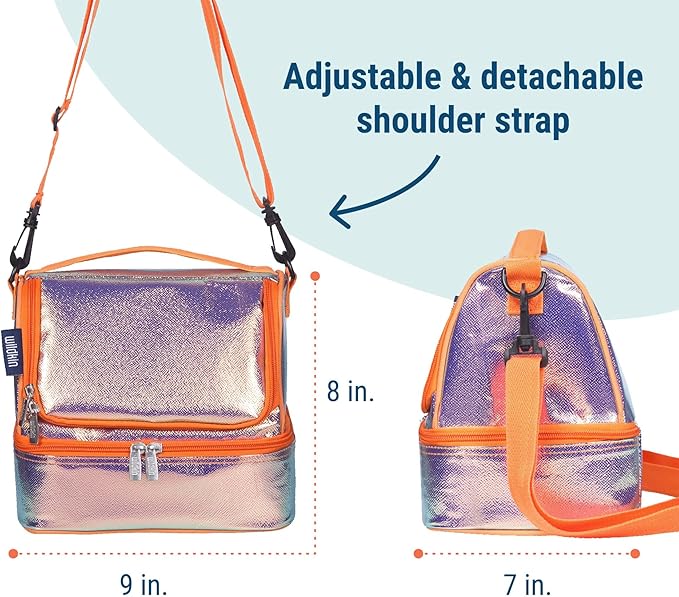 Wildkin Two Compartment Insulated Lunch Bag for Kids – School & Travel Ready - Orange Shimmer