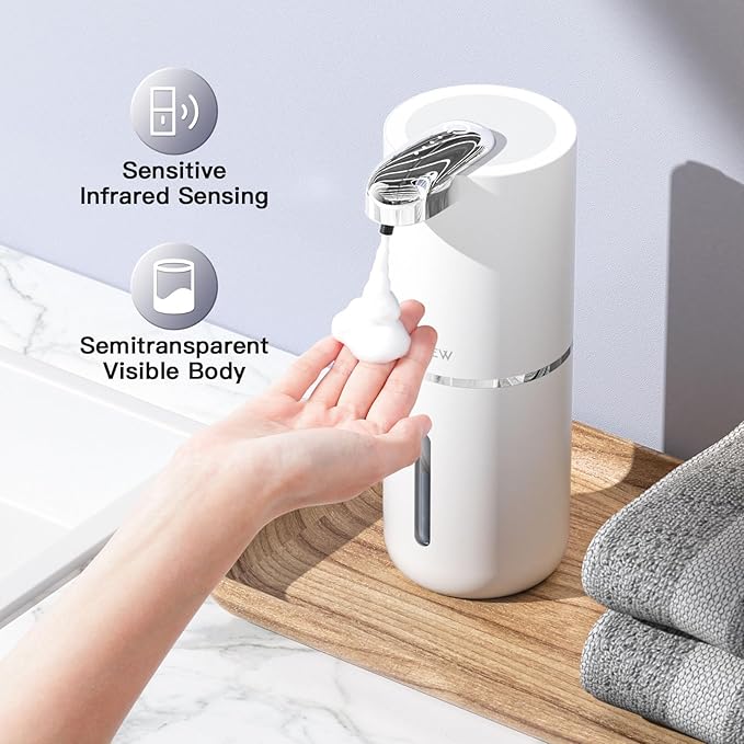 Automatic Foam Soap Dispenser 400ML, Rechargeable Liquid Hand Soap Dispensers Touchless with 4 Adjustable Levels, Motion Sensor Waterproof Wall Mount Foaming Soap Dispenser for Bathroom