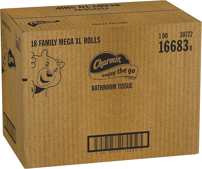 Charmin Toilet Paper Ultra Strong Clean Touch, 18 Family Mega XL Rolls = 126 Regular Rolls (Packaging May Vary)