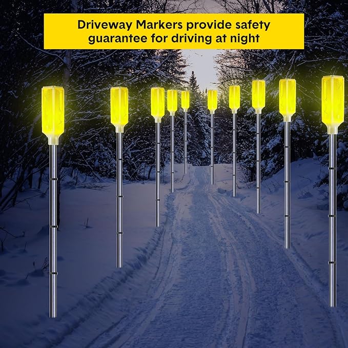 Macarrie 6 Pcs Solar Powered Driveway Markers Reflector Lights Landscape Driveway Reflectors on Poles for Snow Road Outdoor Yard(37 Inch,Yellow)