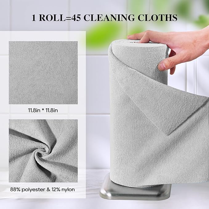 HONOVA Microfiber Cleaning Cloth Roll-90 Pack, Tear Away Microfiber Towels, 12" x 12", Reusable, Washable, Scratch Free, Highly Absorbent Dish Rags for Car, Home, Garage or Shop(Pink&Grey)