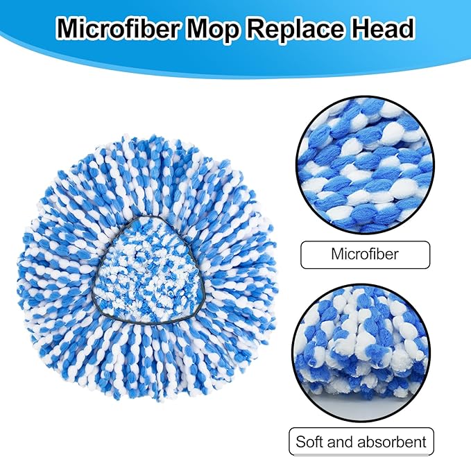 Spin Mop Handle,Mop Head,Base and Brush for OCedar RinseClean 2 Tank System,Include 2 Microfiber Spin Mop Replacement Head,4 Section 30-58" Iron Mop Handle,1 Base and 1 Scrub Brush for Floor Cleaning