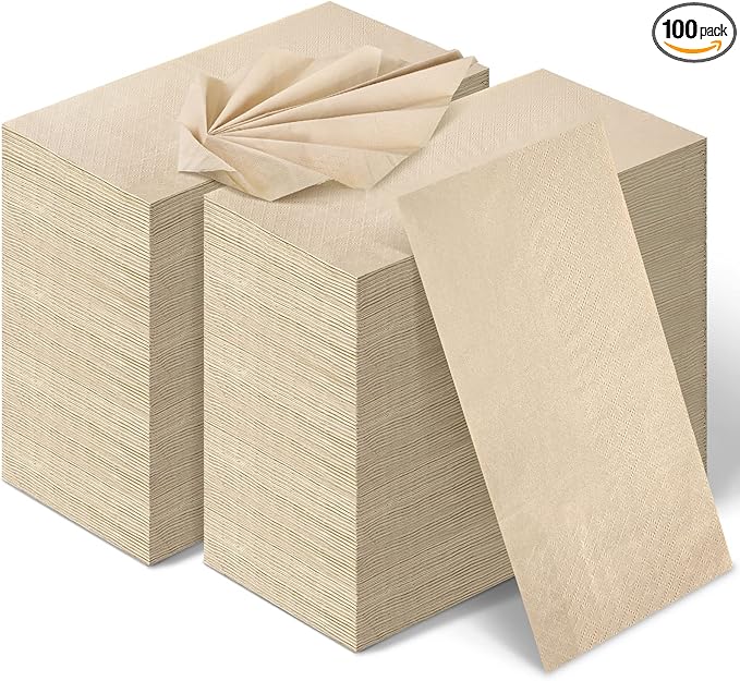 WILLBOND 100 Packs Disposable Paper Napkins Bulk Bamboo Paper Towels Disposable Hand Towels for Bathroom Eco Unbleached Brown Dinner Napkins
