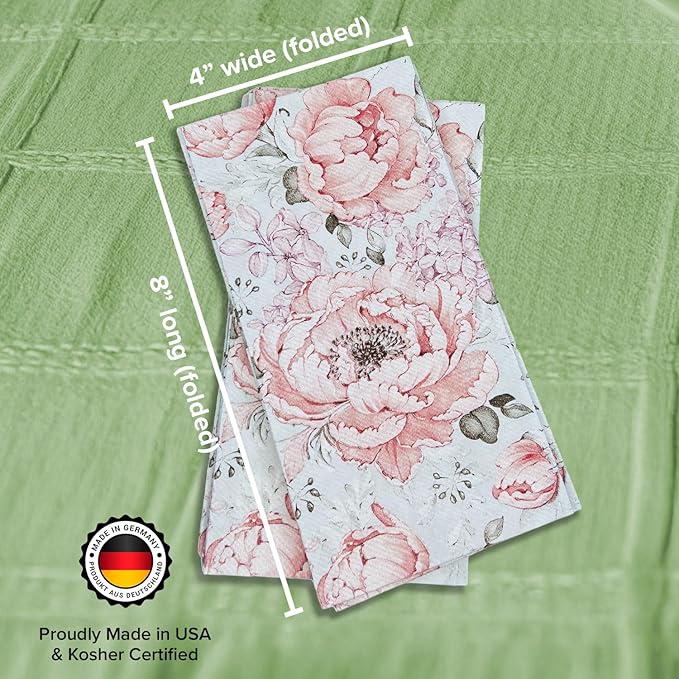 SimuLinen Pink Garden - Disposable Paper Towels for Bathroom, Guest Hand Towels, Cloth-Like Linen-Feel, Single-Use, Size 12x17" - 100ct (Made in Germany)