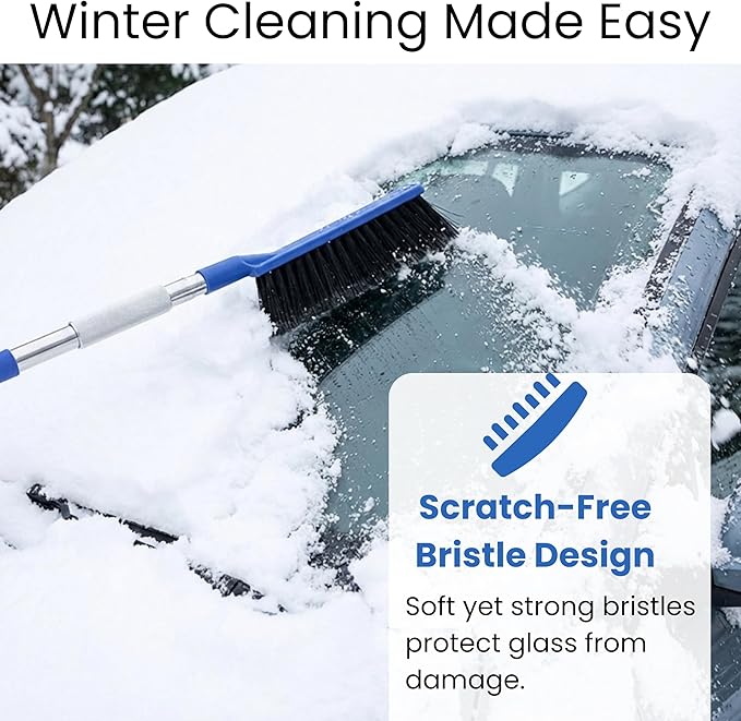 2 Pack Car Snow Brush and Ice Scrapers for Car Windshield Scratch Free Bristle Head Snow Brush & Tough Window Snow Scraper with Aluminium Body Snow Removal Winter Car Accessories