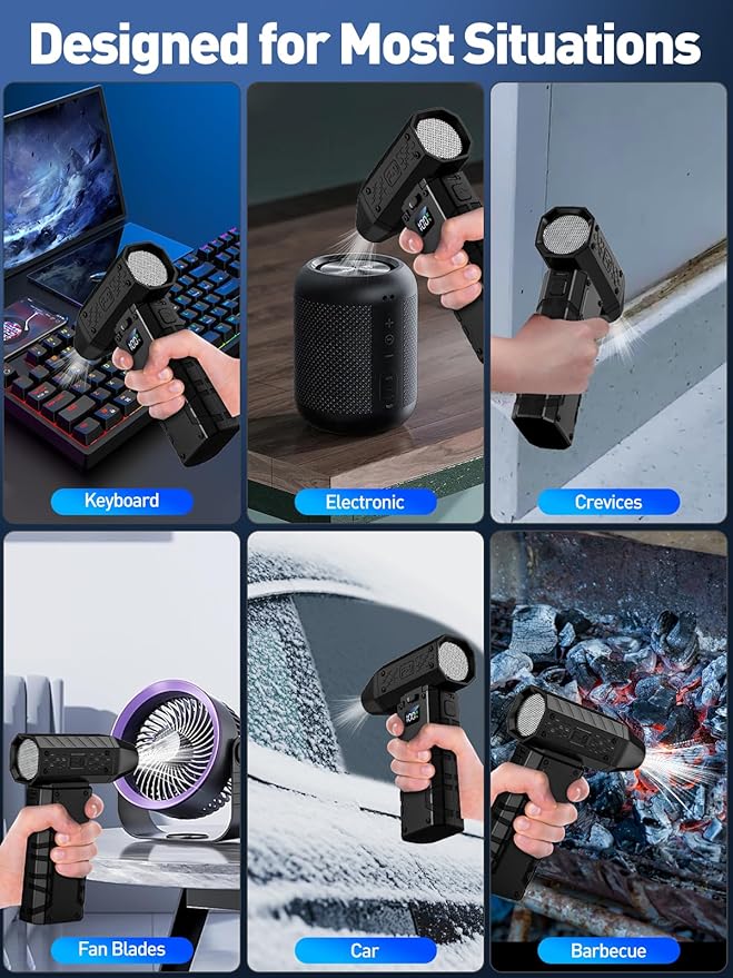 Compressed Air Duster 130000RPM Electric Duster with LED Light, 100 Gear Adjustable Rechargeable Cordless Air Blower Cleaning Tool for Keyboard,Electronic Devices,Car, Christmas Gifts for Men (Black)