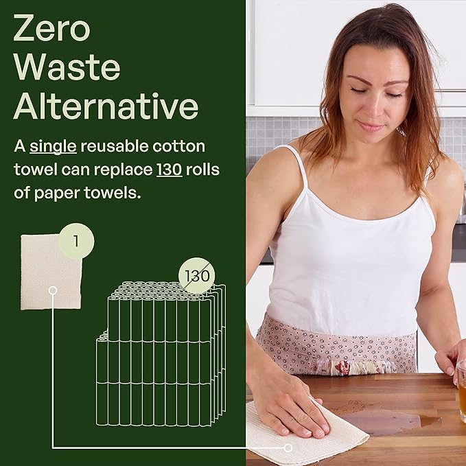20 Pack Reusable Paper Towels Washable - Nature Friendly - Organic Cotton Alternative - Thick, Strong, Paperless Kitchen Dish Cloths - Reusable Napkins - Dish Towels - Cloth Napkin - Kitchen Towels