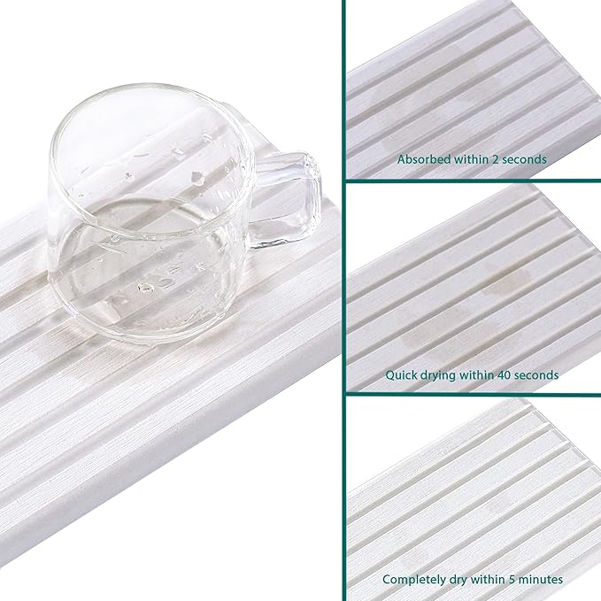 2 PCS Water Absorbent Diatomite Coasters (12.2" x 5.5"), Grooved Design, Water Absorbing Stone Used for Hand Soaps & Plants & toiletries in The Modern Home
