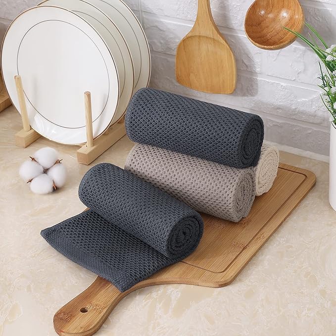 Kitinjoy 100% Cotton Waffle Weave Kitchen Towels, 6-Pack Super Soft and Absorbent Dish Towels for Drying Dishes, Kitchen Hand Towels, 13 in x 28 in, Mixed Color