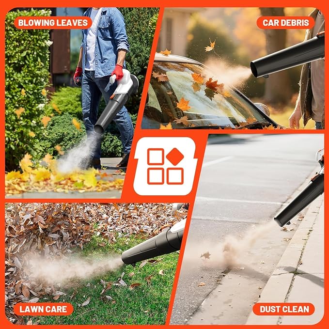 Litheli 20V Cordless Leaf Blower with 2×2.0Ah Batteries, 350CFM/85MPH Lightweight Electric Blower, 2-Speed Handheld Battery Leaf Blower for Lawn, Garden, Patio, Yard & Dust Cleanup