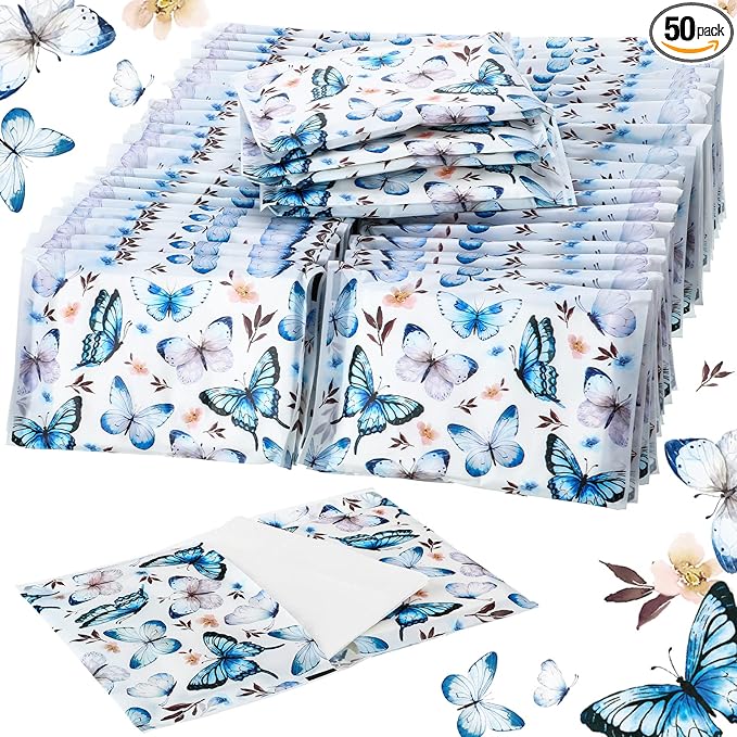 Geyee 50 Packs Facial Tissue Travel Packs Disposable Pocket Tissues for Wedding Guest Travel School Purse Home Supplies, 500 Sheets 3 Ply(Vintage Butterfly)