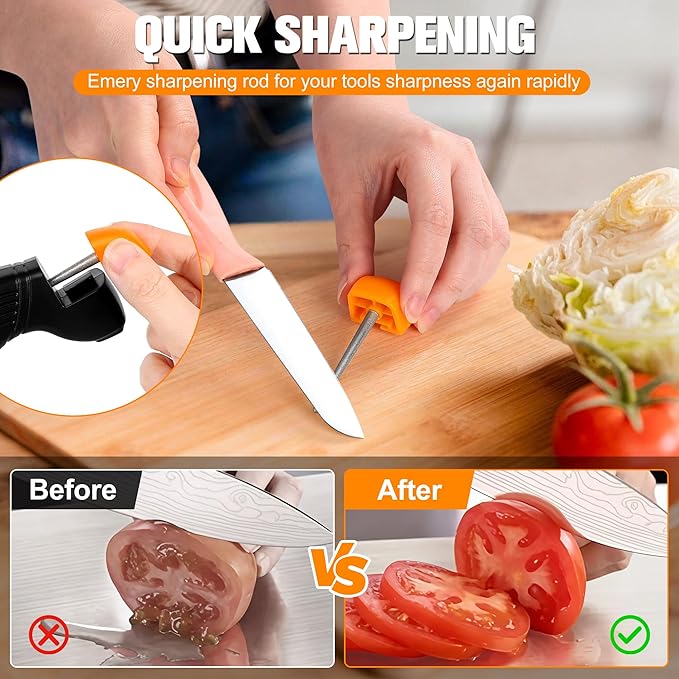 6-in-1 Garden Tool & Kitchen Knife Sharpener with Ceramic, Professional Knives Sharpener for Sharpens & Polishes Blades, Lawn Mower Blades, Axe, & Scissors Sharpening Tool with Non-Slip Grip