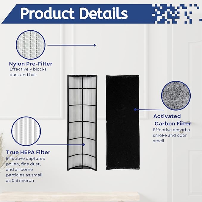 Nispira 2-in-1 True HEPA Replacement Filter PETWRFIL For Pure Enrichment PureZone Elite 4-IN-1 Tower Air Purifier PEAIRTWR (HEPA + 1-PreFilter, 2 PK)
