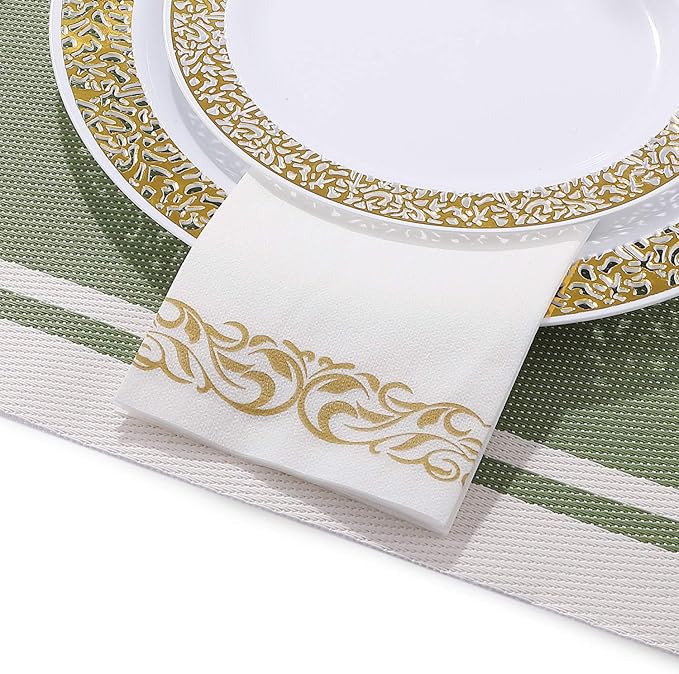 FOCUSLINE 100 Linen Feel Bathroom Napkins, Soft and Absorbent Disposable Guest Towels, Cloth-Like Paper Hand Towels Decorative Napkins for Dinners, Parties, Weddings or Events, Gold, 12" x 17"