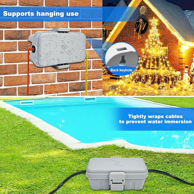 Hrensaw 3PCS Small Weatherproof Electrical Connection Box(Inner 5.5x3x2.2inch),Outdoor Electrical Box,Waterproof Extension Cord Covers for Plug, Extension Cables, Holiday Lights,Grey
