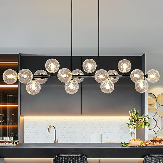 Large Chandeliers for Dining Room, 16-Light Modern Chandelier Sputnik Chandeliers Black Dining Room Light Fixture with Clear Globe Sputnik Ceiling Light Fixture Linear Chandelier over Kitchen Island