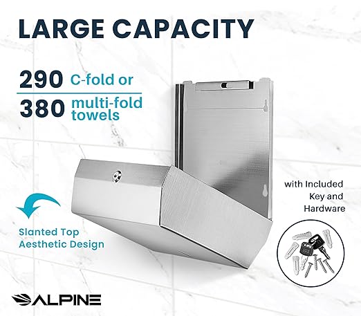 Alpine Commercial Paper Towel Dispenser Wall Mount for Multifold, Trifold & c Fold Paper Towel Holder - Stainless Steel Hand Towel Dispenser for Bathroom & Kitchen
