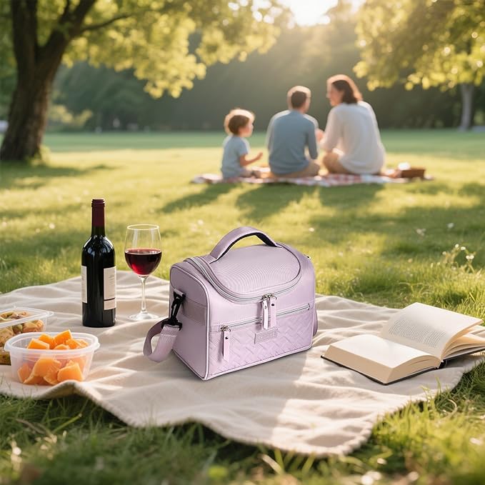 Insulated Lunch Bag, Portable Small Cooler Box, Reusable Leakproof Lunch Box Bag with Removable Strap for Work, Travel, Picnic (Purple)