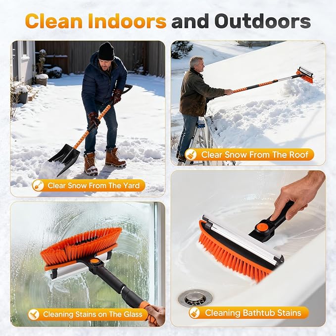 55'' Detachable Snow Shovel with Extendable Ice Scraper & Snow Brush - Snow Scraper with Ergonomic Foam Grip and 270° Pivoting Brush Head for Car Truck SUV Windshield Window & Winter Accessories