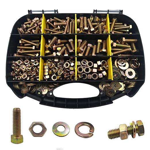 362PCS Haespot 5 to 8 Grade Alloy Steel Heavy Duty Bolt and Nut Assortment Kit, Corrosion-Resistant and Durable,1/4"-20，5/16"-18，3/8"-16 SAE Hex Bolt, Multi-Size, Professional Storage