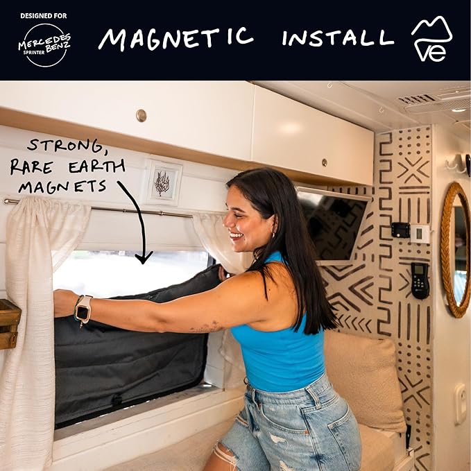 VanEssential Insulated Magnetic Blackout Window Cover Designed for Mercedes-Benz NCV3 & VS30 Crew Window with Bare Metal Window Frame ONLY (Van Years 2007 to Current Model) - Cool Gray