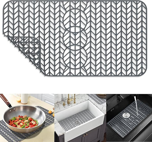 Sink Protectors for Kitchen Sink 16x12 & 18x12 & 19x13 & 24x12.5 & 26x14 & 28x14 & 29.5x15,Silicone kitchen sink mats protector for bottom of farmhouse sink(29.5"x15"Grey)