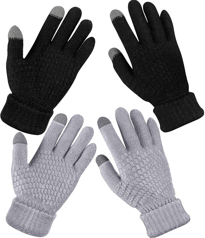Geyoga 2 Pairs Women's Winter Touch Screen Gloves Soft Warm Fleece Lined Knit Elastic Cuff Winter Texting Gloves