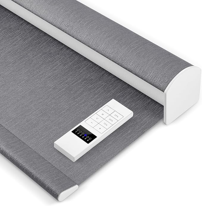 Zshine Motorized Blackout Window Blinds Customize Width (23-95 Inches) Remote Control Wireless and Rechargeable Roller Shades Blinds for Windows, Home, Office, Hotel, Club, Restaurant(82164D)