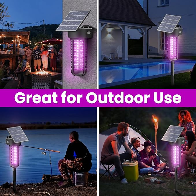 Solar Bug Zapper Outdoor 2 Pack, Garden Mosquito Zapper Waterproof & Cordless & Rechargeable & Auto On/Off，Flying Insect Zapper Mosquito Killer Lamp Catcher Decorative Light for Patio