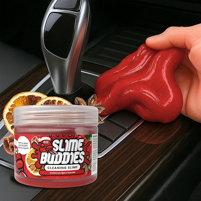Slime Buddies Car Cleaning Gel Putty - Christmas Spice Scented Interior Detailing Tool for Cup Holders, Air Vents & Keyboard - Reusable Auto Detailing Accessories - Dust Remover Goop