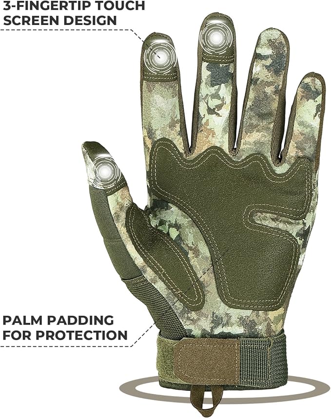 KEMIMOTO Tactical Gloves for Men, Touchscreen Motorcycle Gloves with Hard Shell & Palm Padding for Sports Motorcycle Cycling Tactical Airsoft Paintball Hunting Hiking Camping Climbing