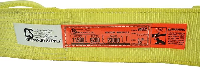 DD Sling. Multiple Sizes in Listing! (USA Made) 4" x 30', 2 Ply, Nylon Lifting Slings, Eye & Eye, Heavy Duty, 11500 lbs Vert, 9200 Choker, 23000 Basket (USA Nylon) (4"x30')