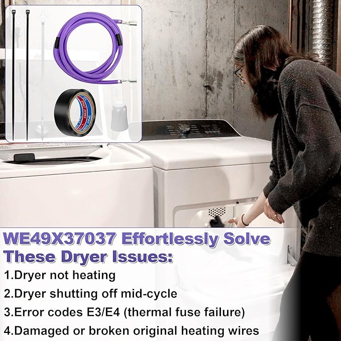 WE49X37037 Dryer Heater Wire Repair Kit Compatible with GE/Hotpoint Dryers Replaces WE49X32946 AP7217217 EAP17137283 PS17137283 PD00084037 with 1x16FT Black Electrical Tape