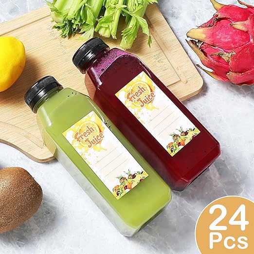 24pcs 16oz Empty Plastic Juice Bottles with Caps Reusable Food Grade Drink Bottles with Leak-Proof Tamper Evident Caps Bulk Clear Beverage Containers for Homemade Drinks Smoothie Milk