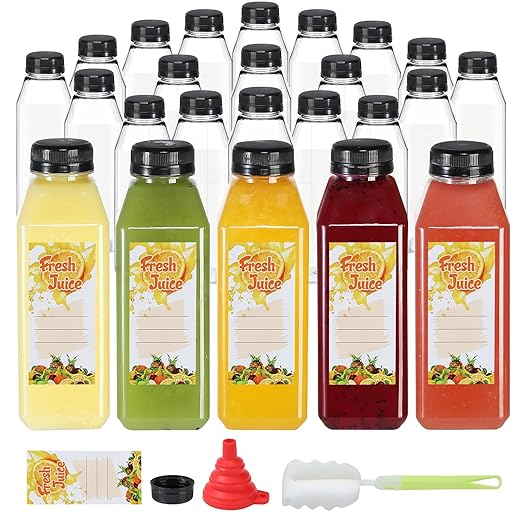 24pcs 16oz Empty Plastic Juice Bottles with Caps Reusable Food Grade Drink Bottles with Leak-Proof Tamper Evident Caps Bulk Clear Beverage Containers for Homemade Drinks Smoothie Milk