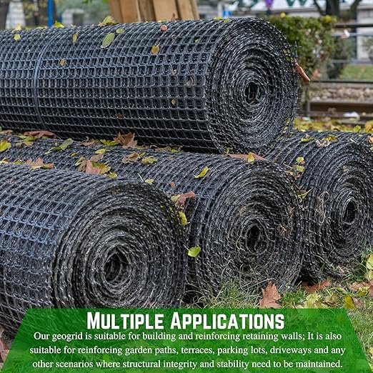 Farm Plastic Supply - Retaining Wall Geogrid - Driveway Stabilization Grids, Gravel Grid Walls Geocell Geogrid for Retaining Wall, Retaining Wall, StrataGrid (3' x 50')