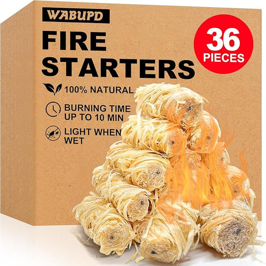 36 Pcs Fire Starter - Natural Fire Starters for Fireplace, Pellet Stove, Campfires, BBQ, Pizza Oven, Camping, Fire Pit &Chimney, Smoker, Fire Starters for Grill, Charcoal Starter