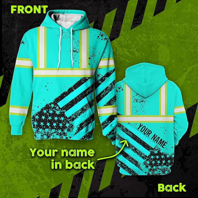 Color US Flag High Visibility Hoodie for Men Women Reflective Tapes Safety Workwear for Worker Runner Patriotic
