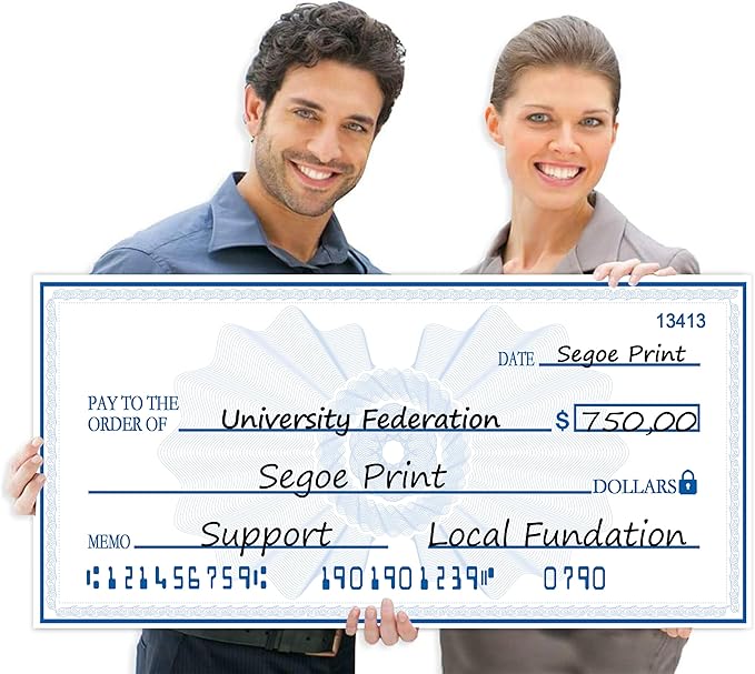 40x16 Inch Giant Check | Big Checks for Presentations | Double-Sided Oversized Checks | Waterproof Reusable Sign for Charity Events & Corporate Awards | Dry Erase Check