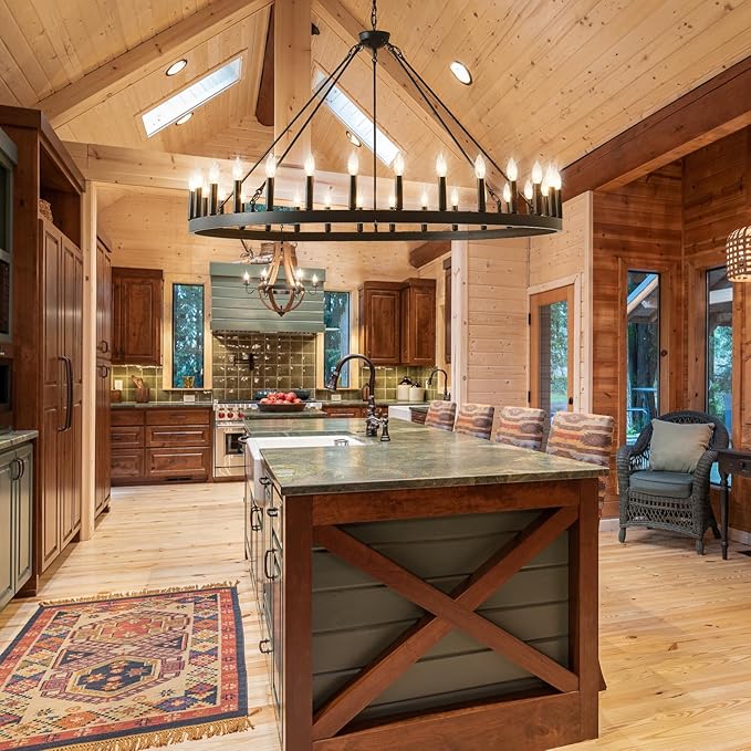 Large Farmhouse Wagon Wheel Chandelier 53",30-Light Black Round Rustic Ceiling Pendant Lighting Fixture,Industrial Chandeliers for high Ceilings Outdoor Porch Living Dining Room Kitchen Foyer