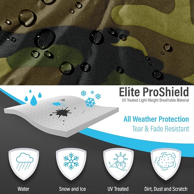EliteShield Lightweight ATV Cover, Weatherproof Quad Cover, Water and Wind Resistant Four Wheeler Cover, Riding Lawn Mower Cover, Camo Color fits 77" Long