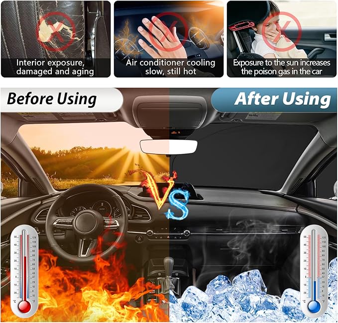SKTU 2020-2024 2025 2026 CX-30 Accessories Front Windshield Sunshade for 2020-2024 2025 2026 Mazda CX30 Windshield Sunshade Foldable for Blocks UV Rays and Blocks Heat and Sun Keeps Vehicle Cool