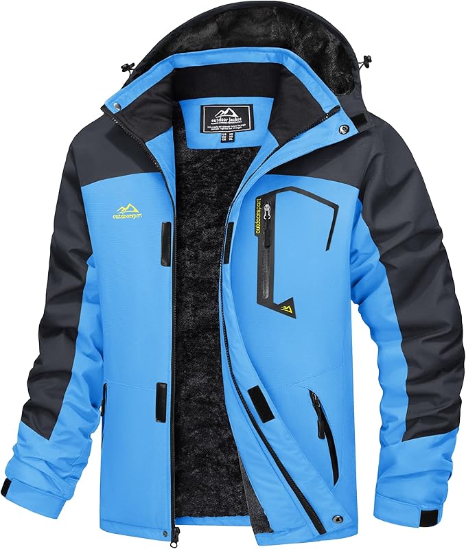 MAGCOMSEN Men's Winter Coats Water Resistant Ski Snow Jacket Warm Fleece Jacket Parka Raincoats With Hood Multi-Pockets