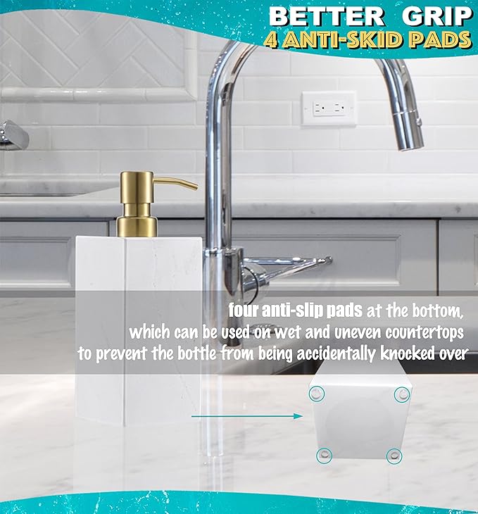LAGOM HOUSE Marble Soap Dispenser with Gold Stainless Steel Pump top White Italian Natural Stone Marble Liquid Hand Soap Dispenser Decorative Bottle for Kitchen Bathroom Countertop