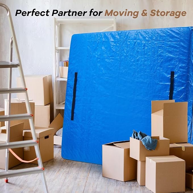 Mattress Bags for Moving, BETU Mattress Protector Waterproof Mattress Cover King Size Storage Bags with 8 Heavy-Duty Handles and Zipper for Bed Extra Thick Large Reusable (82"x79"x15" Blue)