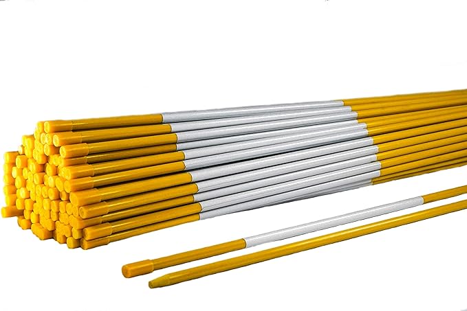 4ft Pro Snow Stakes - 48" x 5/16" Driveway Markers, Pointed Tip, Hy Viz Reflective Tape, Armor Cap (Choose Color/Quantity) (190, Yellow)