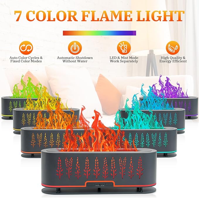 Essential Oil Diffusers, Flame Air Diffuser, 200ml Aromatherapy Diffuser with 2 Mist Mode 4 Timer Up & Waterless Auto-Off Protection for Bedroom Office and Home (Wheat-Gray)
