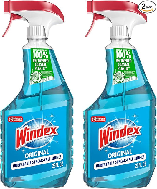 Windex Glass and Window Cleaner Spray Bottle, Packaging Designed to Prevent Leakage and Breaking, Surface Cleaning Spray, Original Blue Scent, 23 Fl Oz (Pack of 2)