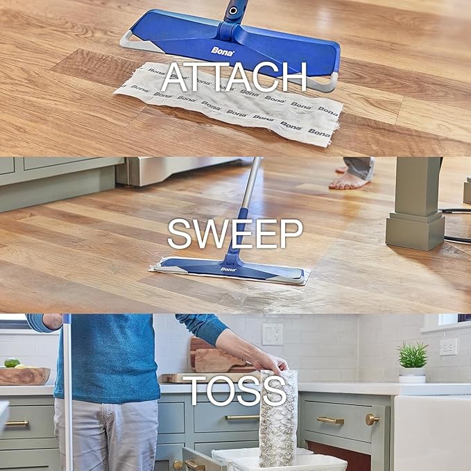 Bona Sweeping Pads for Multi-Surface Floors - 24 Refills - Heavy-Duty & Disposable Pads - XL Microfiber Pads Sweep Away Dust, Dirt, & Pet Hair (Pack of 3)