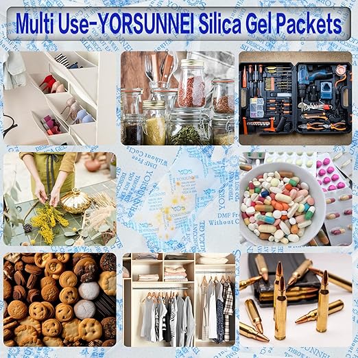Silica Gel Packets with Color Indicating, 10 Gram [50 Packs] Desiccants Packs Moisture Absorbers, Food Grade Silica Gel for Storage Moisture Control
